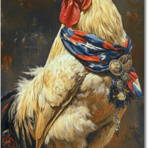 High Glossy Roosters Canvas Wall Art 32"x16" Painting Print, Chicken Artwork Wall Decor Picture, Farm Animal Portrait for Living Dining Room Kitchen Lobby Home Ranch House Farmhouse Decoration