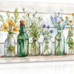 HLXRAE Green Bathroom Wall Art, Vintage Rustic Farmhouse Wall Decor, Watercolor Floral Canvas Painting, Sage Green Plant Aesthetic Picture for Bathroom Laundry Room Decor 12x16 inch