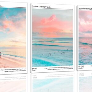 HNNXAR Pastel Coastal Canvas Wall Art Set Of 3 Colorful Beach Surf Poster Picture Prints Modern Preppy Aesthetic Ocean Painting College Room Decor For Dorm Apartment Girl Room Bedroom 16x24 Framed