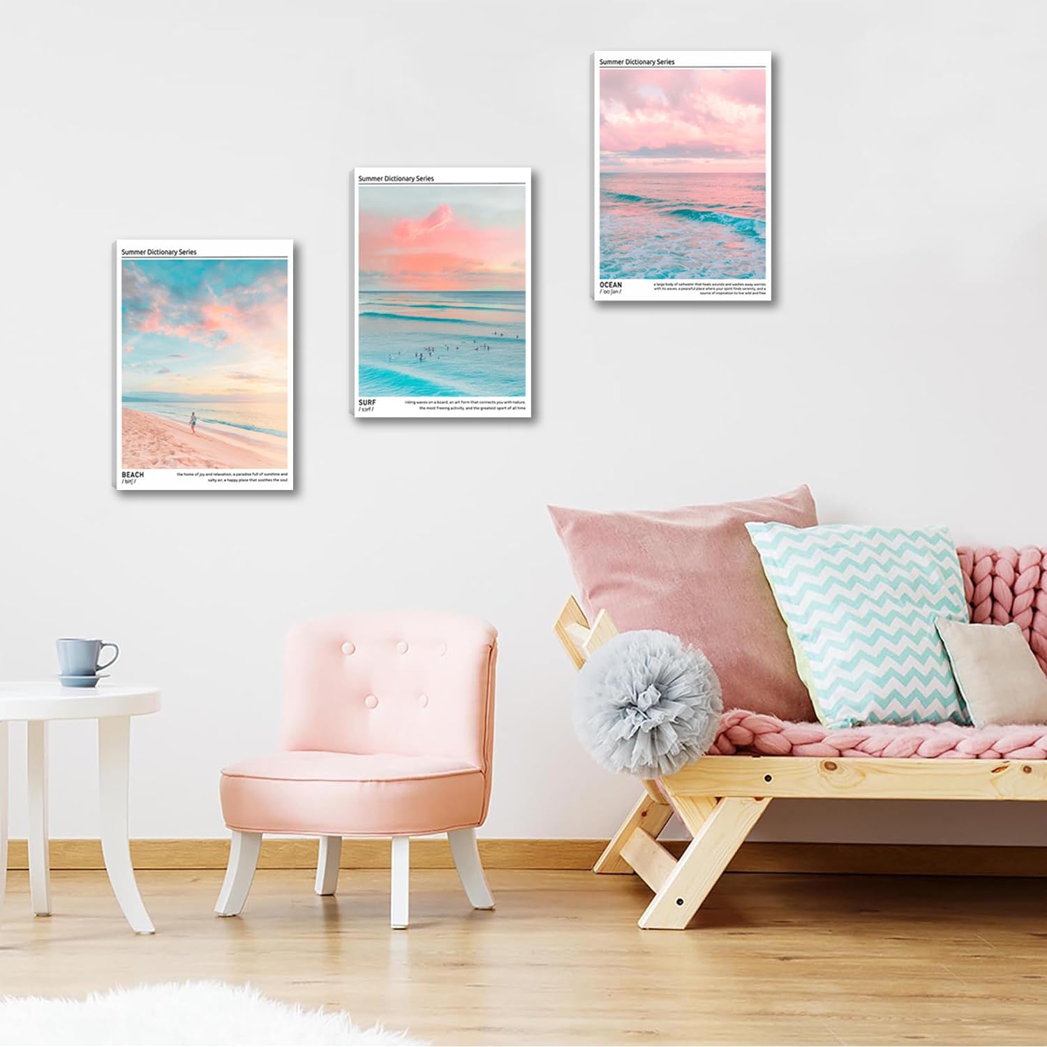 HNNXAR Pastel Coastal Canvas Wall Art Set Of 3 Colorful Beach Surf Poster Picture Prints Modern Preppy Aesthetic Ocean Painting College Room Decor For Dorm Apartment Girl Room Bedroom 16x24 Framed - Image 3