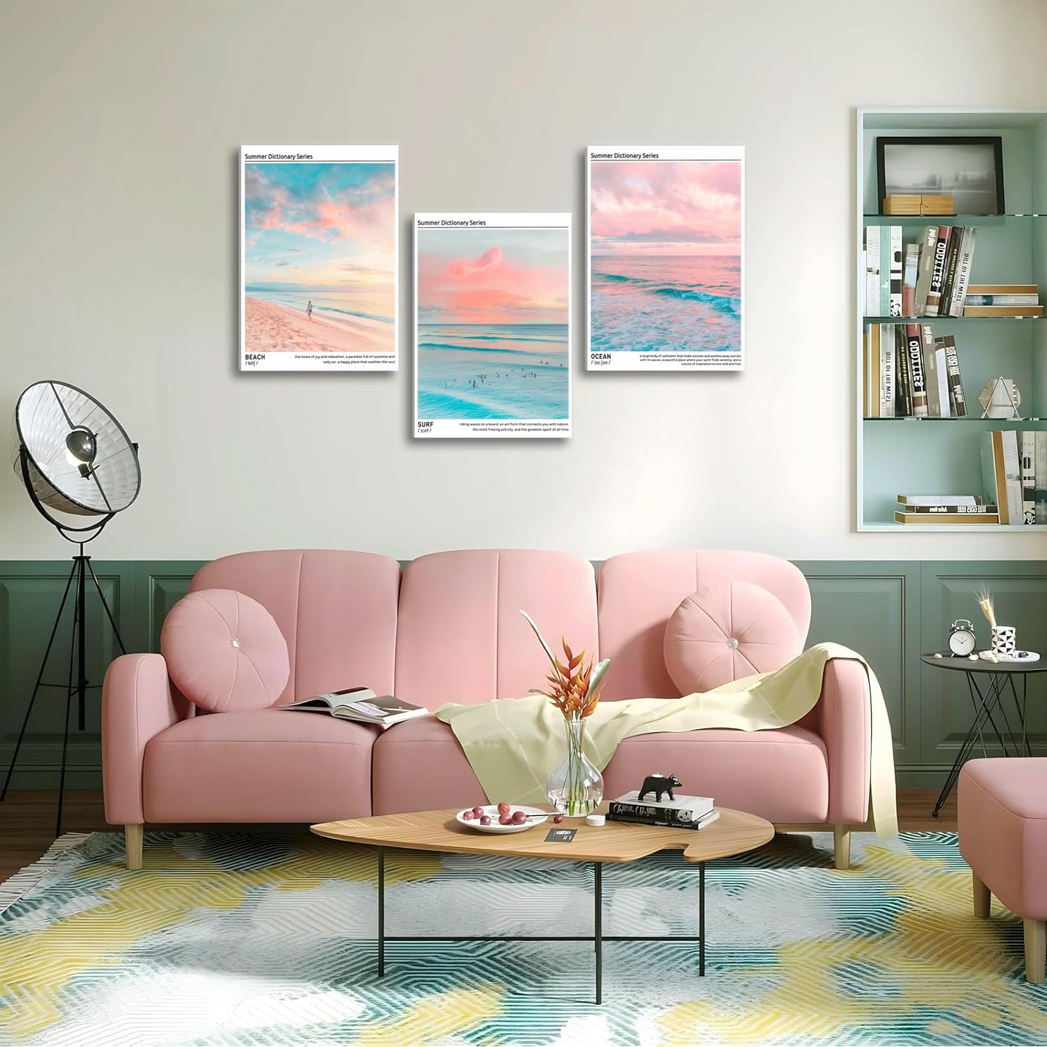 HNNXAR Pastel Coastal Canvas Wall Art Set Of 3 Colorful Beach Surf Poster Picture Prints Modern Preppy Aesthetic Ocean Painting College Room Decor For Dorm Apartment Girl Room Bedroom 16x24 Framed - Image 7