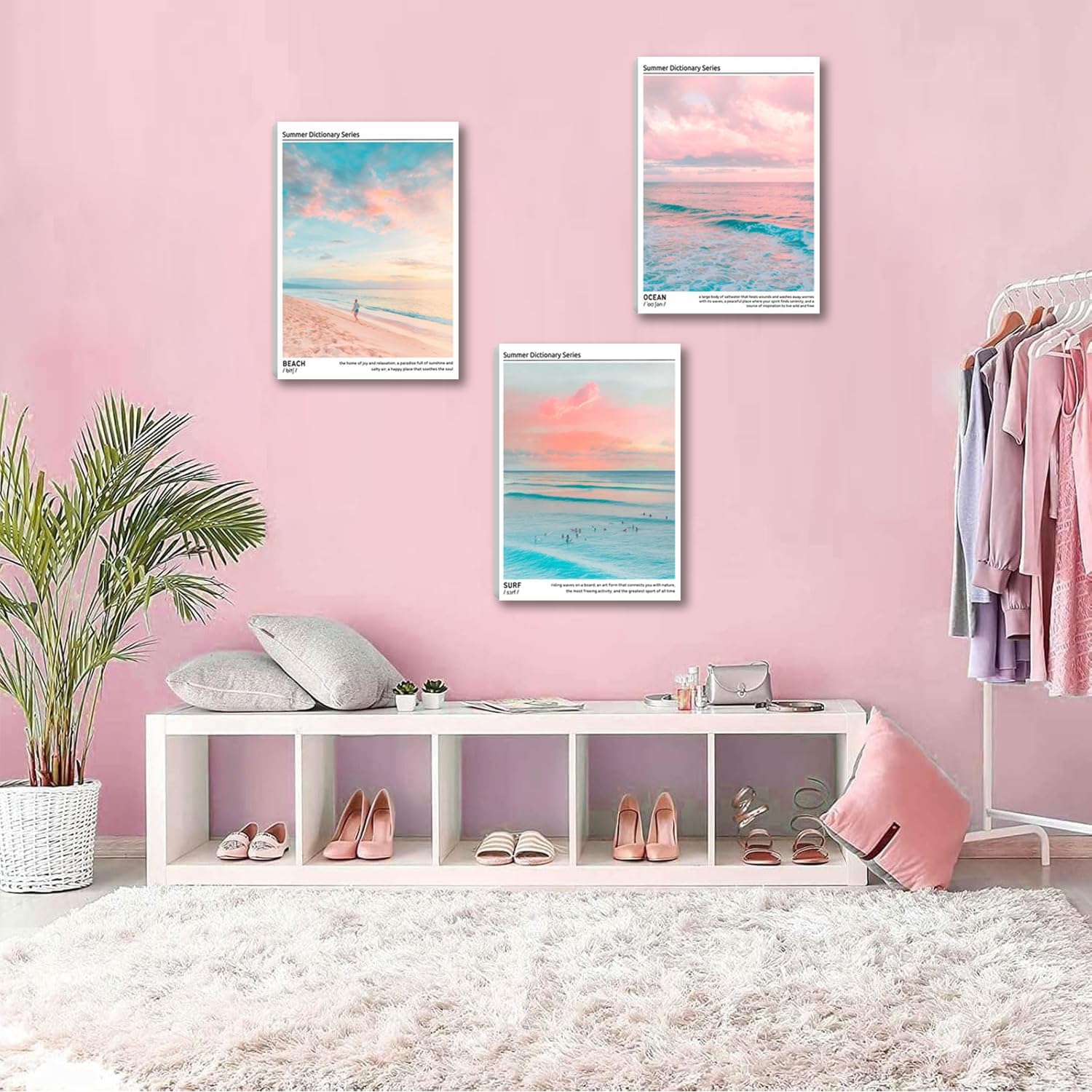 HNNXAR Pastel Coastal Canvas Wall Art Set Of 3 Colorful Beach Surf Poster Picture Prints Modern Preppy Aesthetic Ocean Painting College Room Decor For Dorm Apartment Girl Room Bedroom 16x24 Framed - Image 2