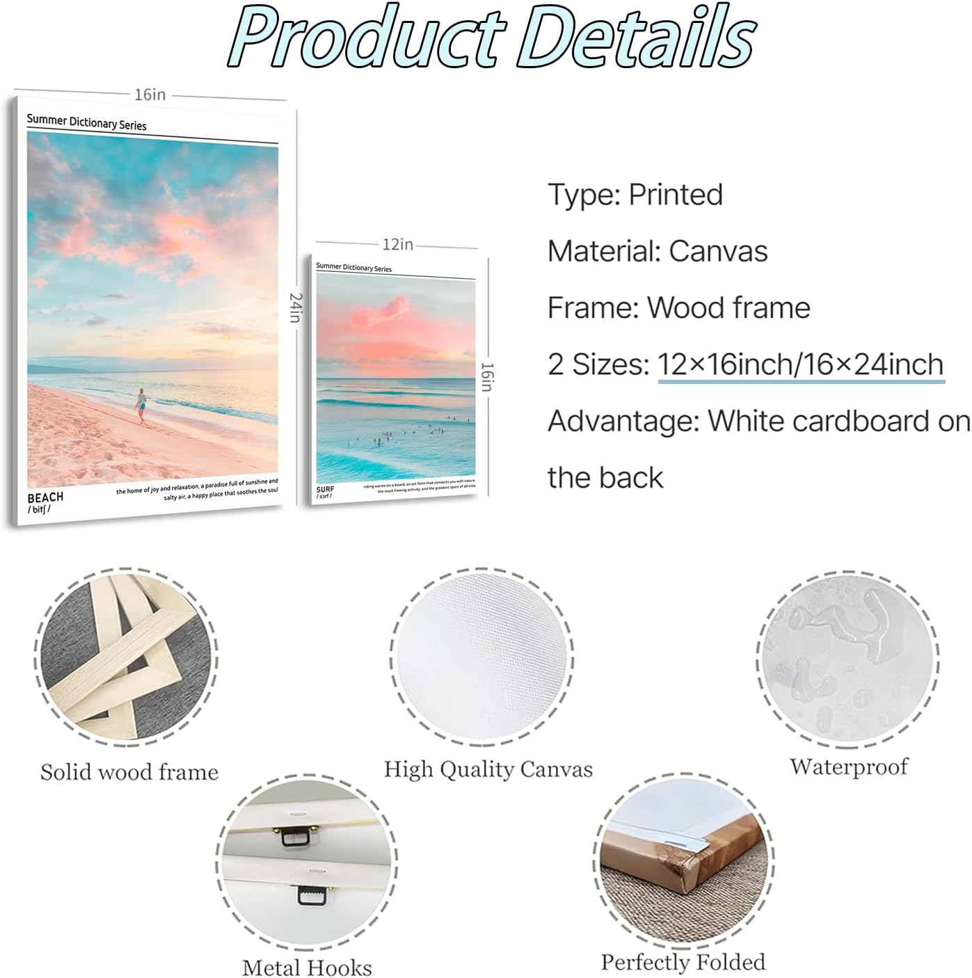 HNNXAR Pastel Coastal Canvas Wall Art Set Of 3 Colorful Beach Surf Poster Picture Prints Modern Preppy Aesthetic Ocean Painting College Room Decor For Dorm Apartment Girl Room Bedroom 16x24 Framed - Image 4