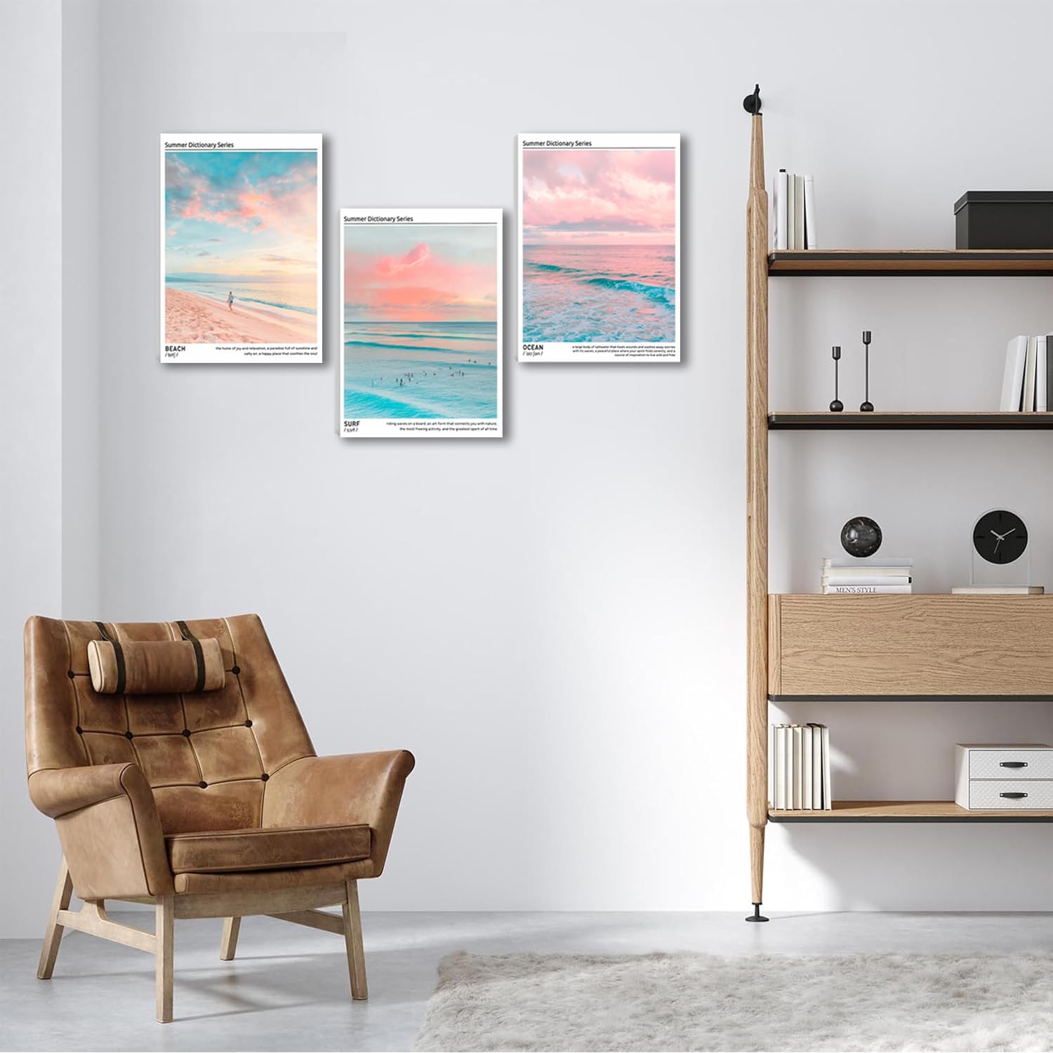 HNNXAR Pastel Coastal Canvas Wall Art Set Of 3 Colorful Beach Surf Poster Picture Prints Modern Preppy Aesthetic Ocean Painting College Room Decor For Dorm Apartment Girl Room Bedroom 16x24 Framed - Image 5