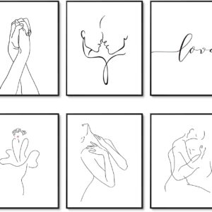 HoozGee Minimalist Wall Art Prints Set of 6 Black and White Love Line Art Wall Decor Abstract Canva Wall Art Pictures Art Posters for Living Room Bedroom Office Home Decor (8"x10" UNFRAMED)