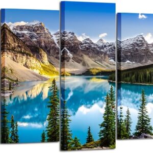 KREATIVE ARTS - 5 Pieces Canvas Prints Wall Art Canada Moraine Lake And Rocky Mountain Landscape Pictures Modern Canvas Painting Giclee Artwork For Home Decoration (Large Size 60x32inch)