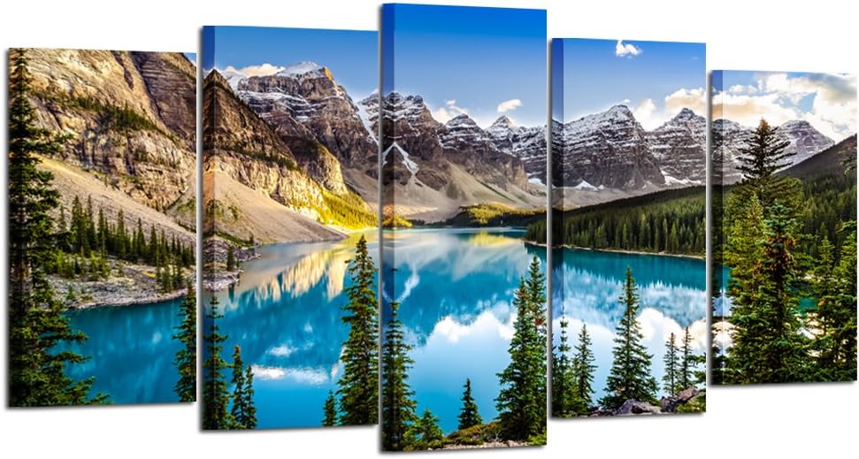KREATIVE ARTS - 5 Pieces Canvas Prints Wall Art Canada Moraine Lake And Rocky Mountain Landscape Pictures Modern Canvas Painting Giclee Artwork For Home Decoration (Medium Size 40x24inch)