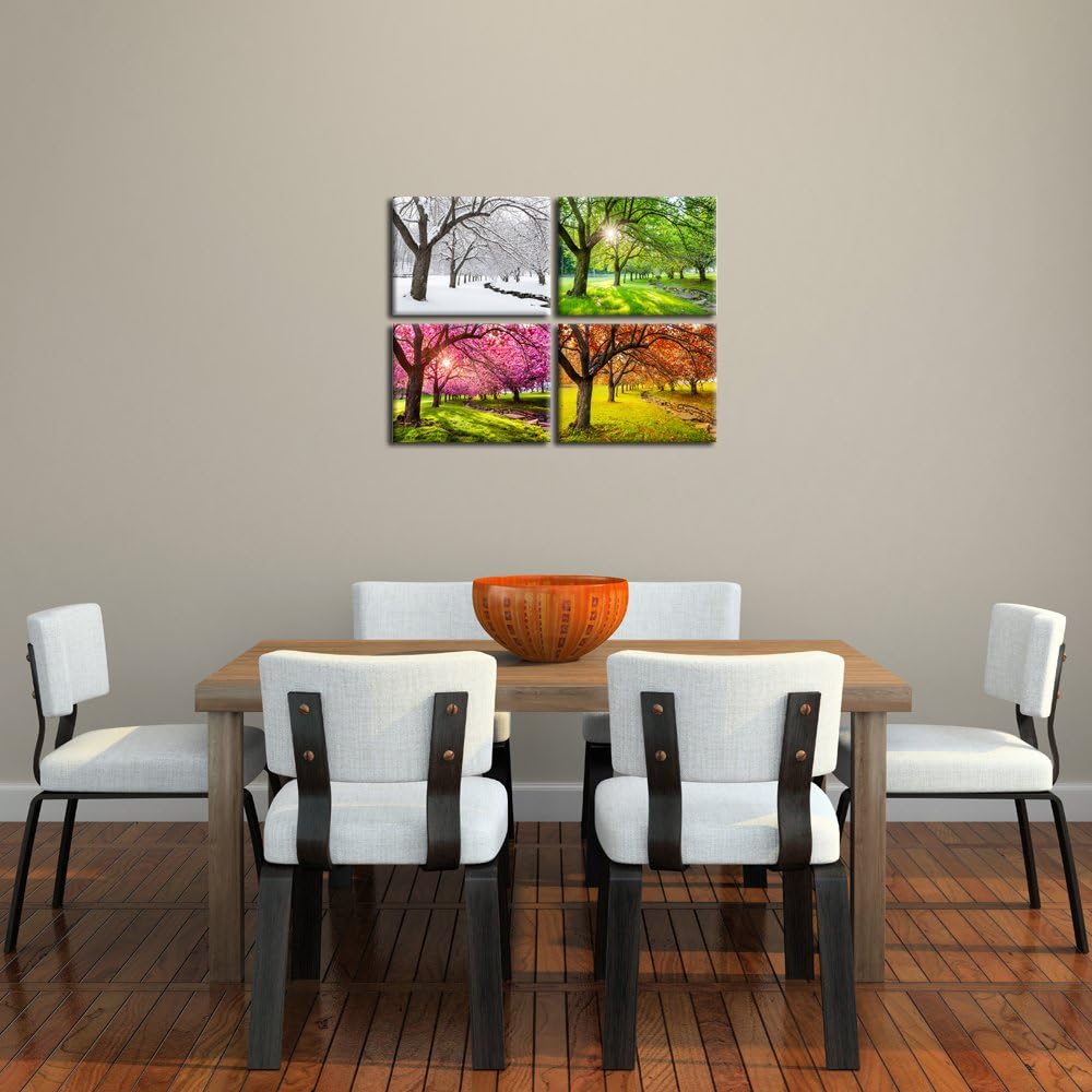 KREATIVE ARTS 4 Piece Canvas Wall Art Spring Summer Autumn Winter Four Seasons Landscape Colorful Tree Painting Picture Prints Modern Giclee Artwork Stretched Framed Bathroom 12x16inchx4pcs - Image 4