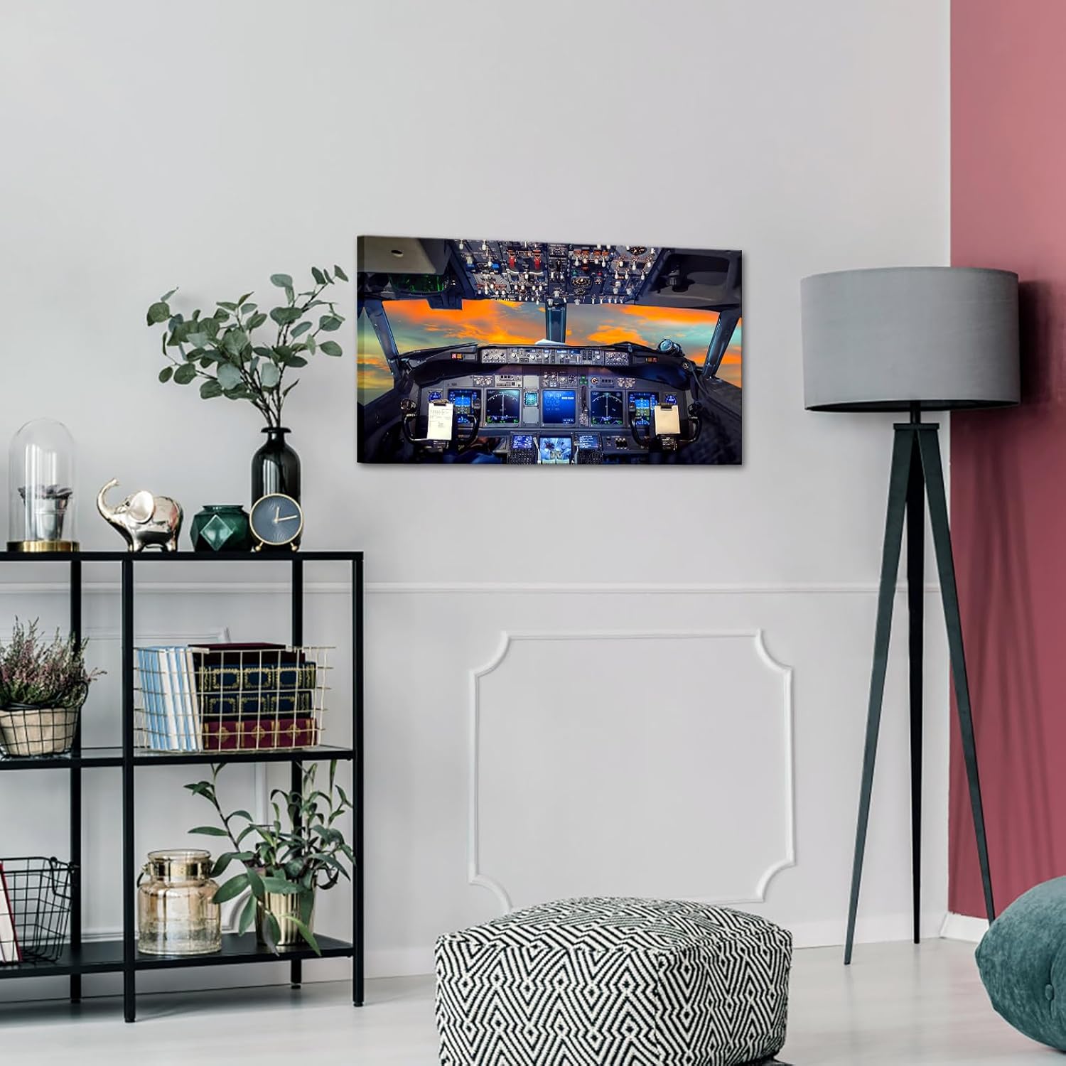 KREATIVE ARTS Canvas Prints Wall Art Airplane Cockpit Flight Deck in Sunset Photo Art Print Plane Poster Modern Home Decor Stretched and Framed Ready to Hang for Office Decorations 20x36inch - Image 2