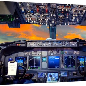 KREATIVE ARTS Canvas Prints Wall Art Airplane Cockpit Flight Deck in Sunset Photo Art Print Plane Poster Modern Home Decor Stretched and Framed Ready to Hang for Office Decorations 20x36inch