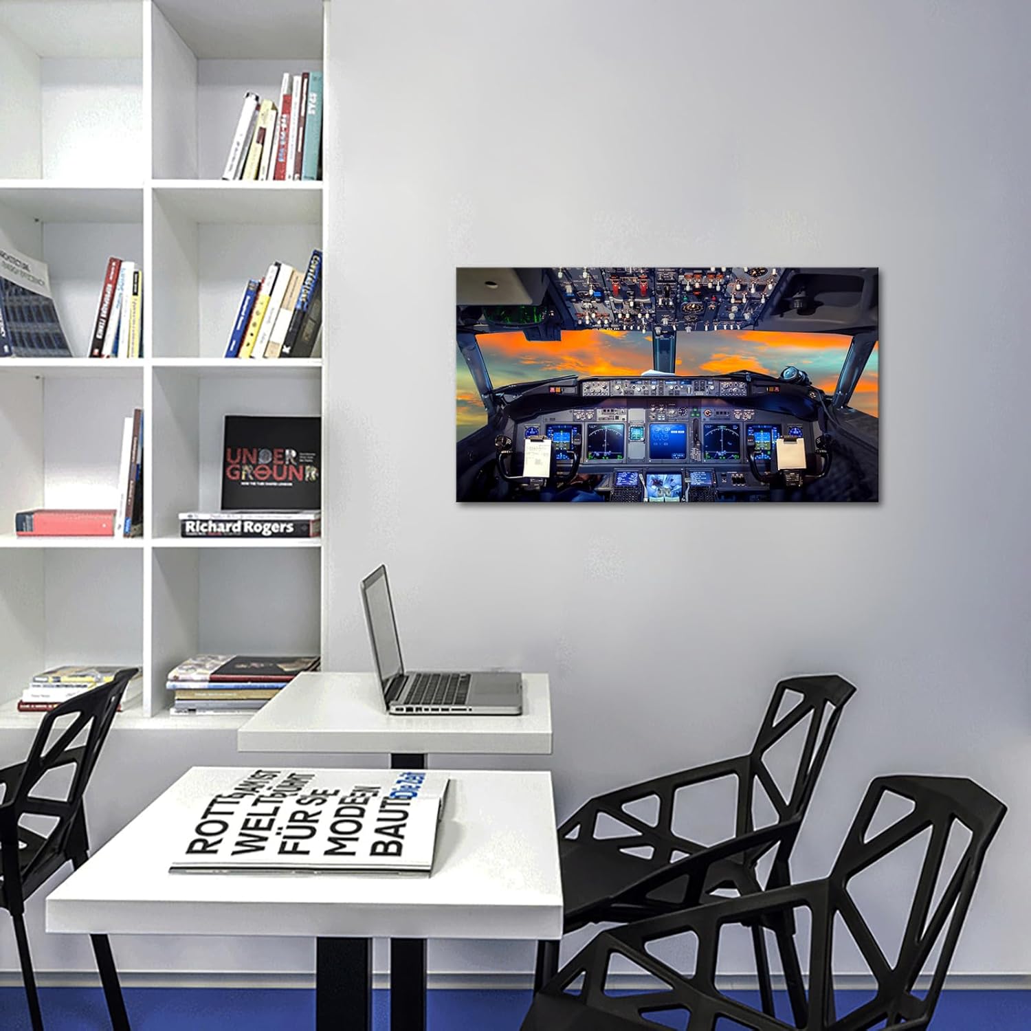 KREATIVE ARTS Canvas Prints Wall Art Airplane Cockpit Flight Deck in Sunset Photo Art Print Plane Poster Modern Home Decor Stretched and Framed Ready to Hang for Office Decorations 20x36inch - Image 3