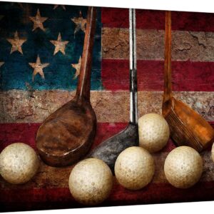 LevvArts Golf Canvas Wall Art Vintage Golf Ball with American Flag Painting Artwork Leisure Sports Poster Canvas Prints for Living Room Home Office Club Decoration Easy Hanging