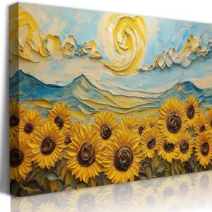 LSXARTQQ Large Sunflower Canvas Wall Art Modern Living Room Painting Wall Decor Abstract Yellow Flowers Picture Print Rustic Farmhouse Bedroom Home Office Bathroom Scenery Artwork(16x24inch)