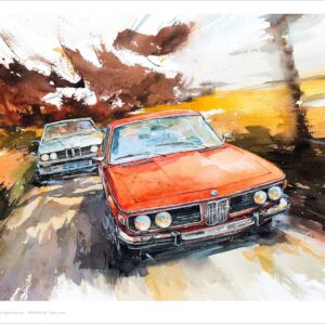 MINSEOK Watercolor Car Posters Room Decor - Premium A3 Art Old Print Pictures, Perfect Car Wall Art Gift - Yellow Scenery Orange Vintage Old Cars