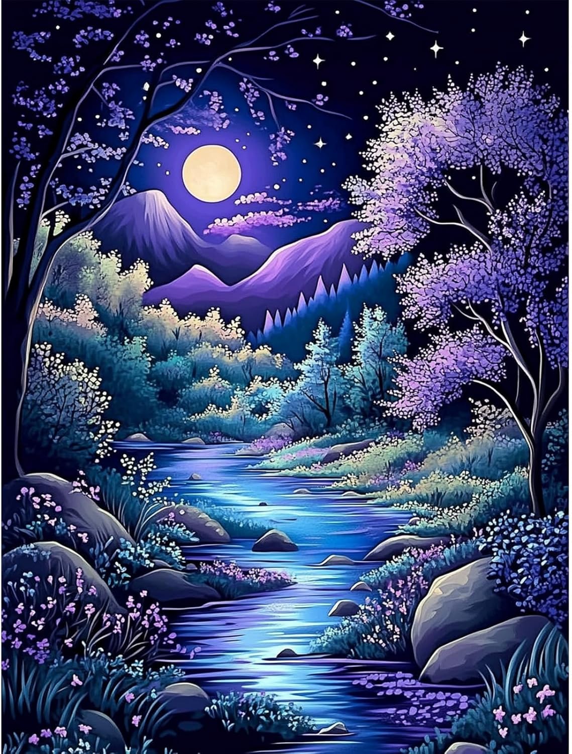 MISCER Landscape Diamond Art Kits for Adults, Moonlight Diamond Painting Kits for Beginners, 5D Full Drill Round Paint with Diamonds Pictures, Gem Art Painting DIY Crafts Kit Decor 12x16inch