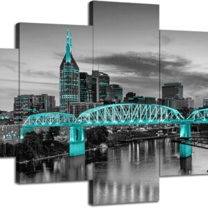 Nashville Canvas Wall Art Tennessee Nashville Skyline Wall Decor Nashville TN City Picture Print Black and White Poster Painting Stretched Frame Home Living Room Decoration(60x32 inches)