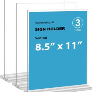 newnewshow 8.5x11 Acrylic Sign Holder 3 Pack Vertical Double-Sided Display (Optional 8.5x11 8.5x5.5 5x7 Horizontal and Vertical)