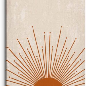 PHAMTE Boho Rustic Orange Sunset Sunrise Sun Rays Print Framed Canvas Painting Artwork for Home Bathroom Girls Room Kitchen Office Decor (11x14 Inch)