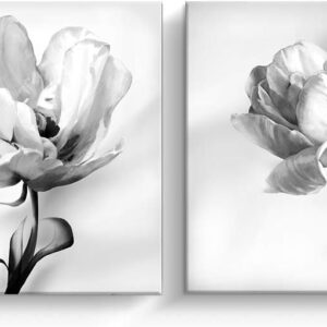Pinetree Art Grey Floral Canvas Wall Art for Bedroom, 2 Panels Black and White Flower Prints Picture for Living Room Bathroom Home Wall Decor - (White Flower, 12 x 12 x 2pcs)