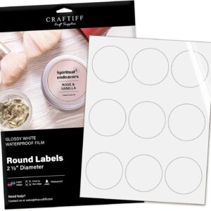 Round Labels Stickers 2.5" inches Printable Vinyl Waterproof Glossy White Sticker Paper, 135 Customizable Labels Compatible with 22830