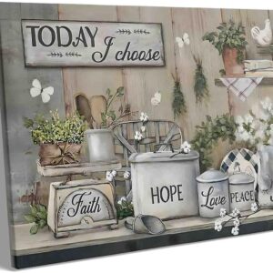 Rustic Inspirational Canvas Wall Art, "Today I Choose Faith, Hope, Love, Peace, Joy" Farmhouse Decor, Floral Print Framed Still Life Painting Artwork for Living Room Bathroom and Kitchen 16" x 20"