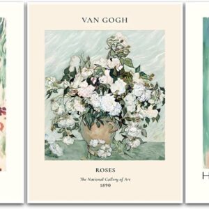 Sage Green Matisse Canvas Wall Art Poster Set of 3 - Van Gogh Floral Wall Decor Paintings, Mid Century Abstract Pictures Vintage Aesthetic Prints for Living Room Bedroom Bathroom 16x24 inch Unframed