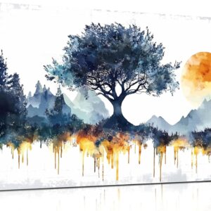 SIXTTART Tree Canvas Wall Art for Living Room - Mountain Pictures Wall Art for Office - Sun Wall Art for Bedroom Size 20" x 40"