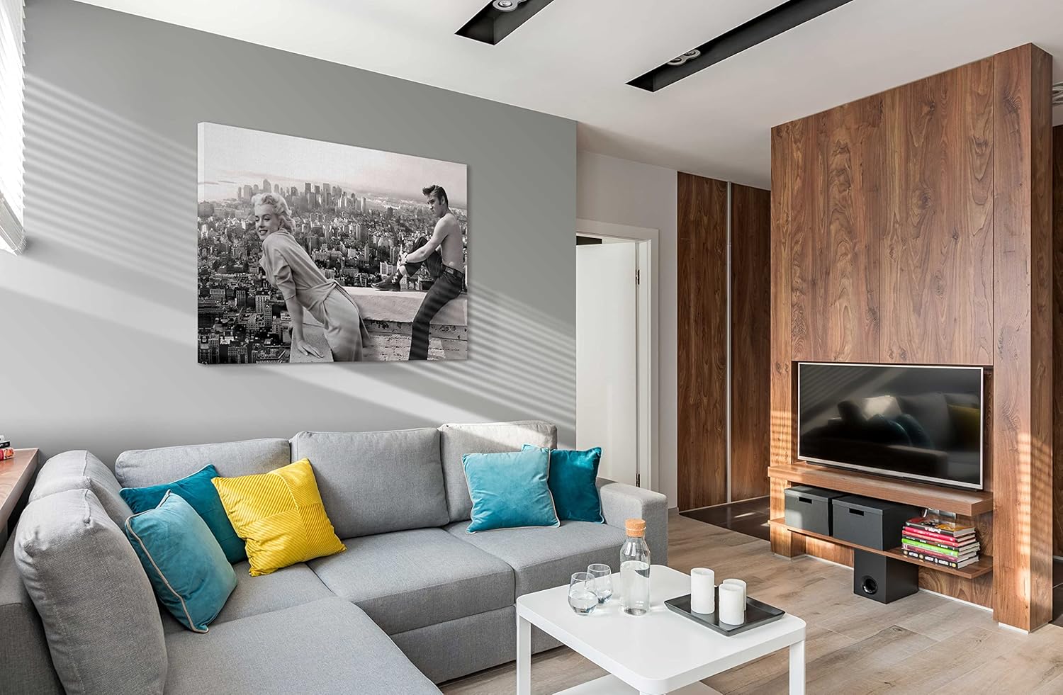 SpiritualHands Marilyn Monroe Canvas Wall Art & Poster - Trendy Girly Makeup Room Decor, Framed Vintage Vogue Print for Bedroom, Chanel Pictures (09 Marilyn Monroe with Elvis, 15" x 22" - Ready to Hang) - Image 7