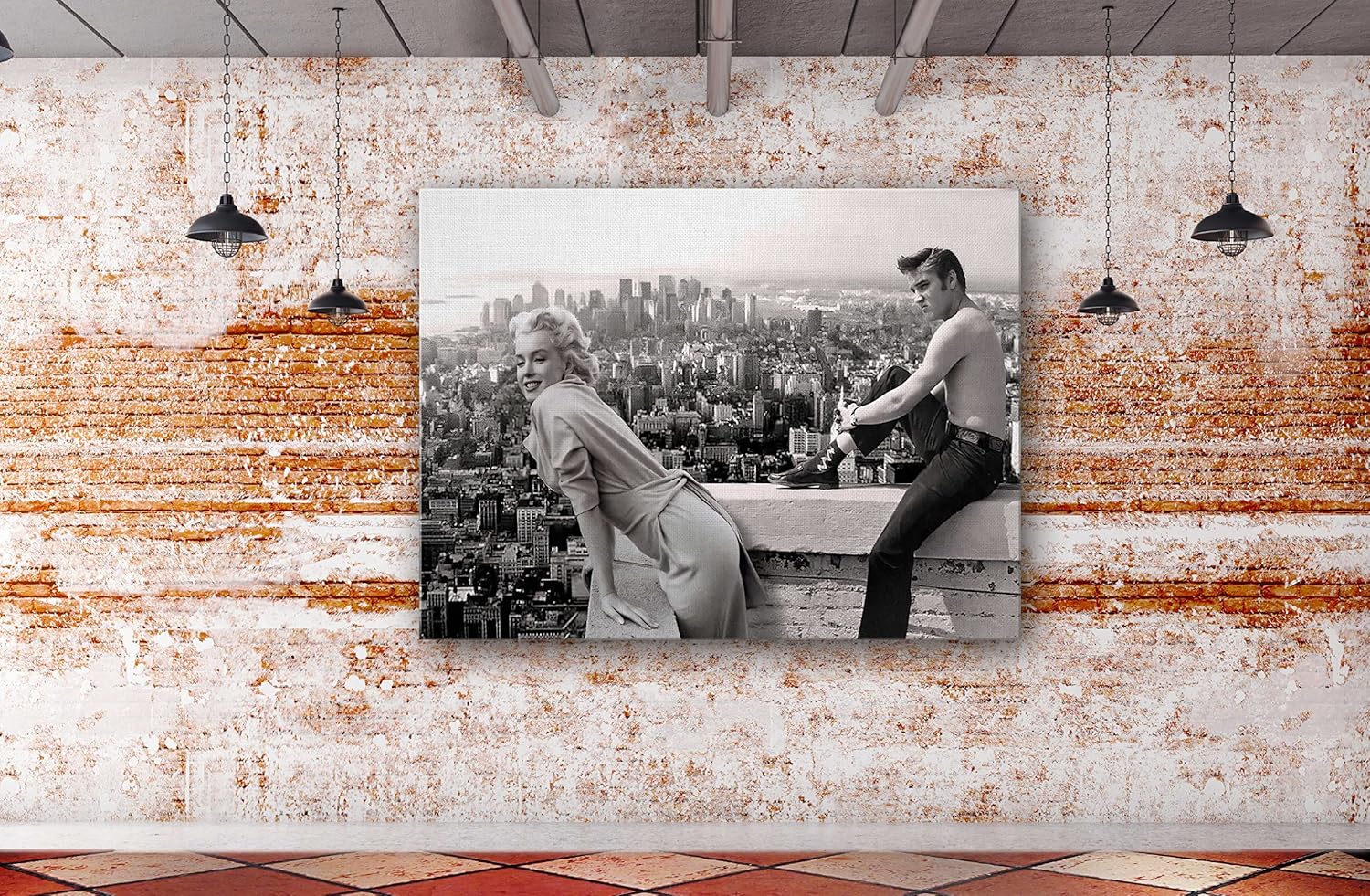 SpiritualHands Marilyn Monroe Canvas Wall Art & Poster - Trendy Girly Makeup Room Decor, Framed Vintage Vogue Print for Bedroom, Chanel Pictures (09 Marilyn Monroe with Elvis, 15" x 22" - Ready to Hang) - Image 6