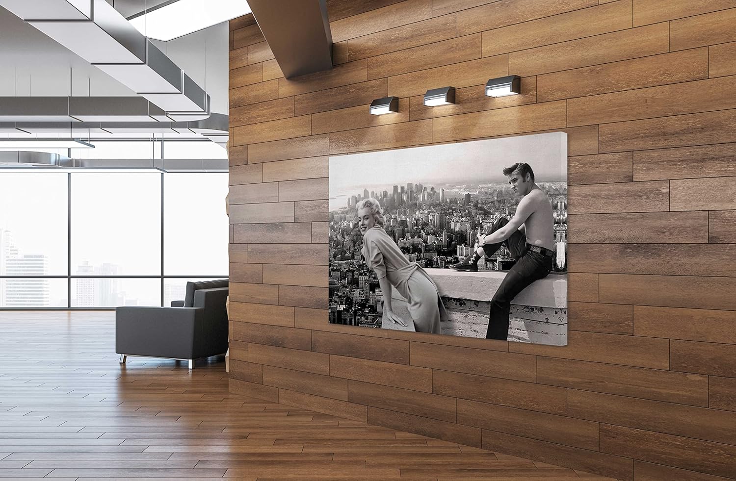 SpiritualHands Marilyn Monroe Canvas Wall Art & Poster - Trendy Girly Makeup Room Decor, Framed Vintage Vogue Print for Bedroom, Chanel Pictures (09 Marilyn Monroe with Elvis, 15" x 22" - Ready to Hang) - Image 4