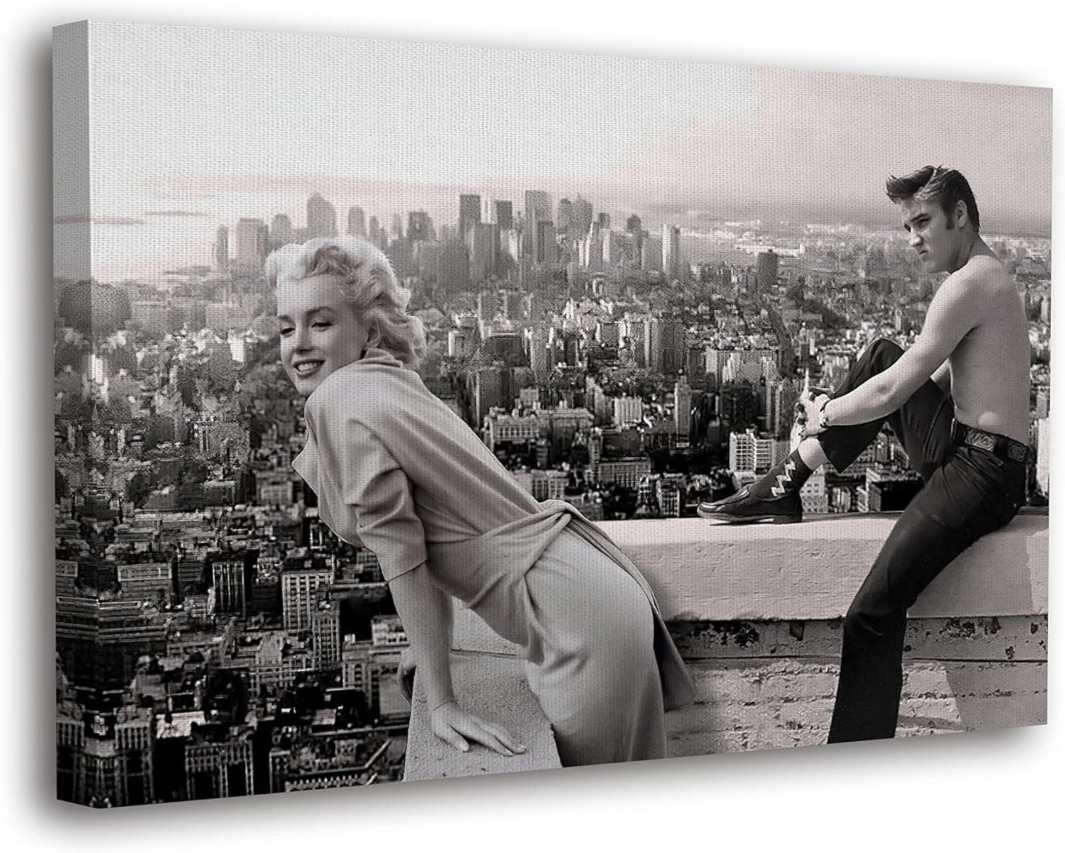 SpiritualHands Marilyn Monroe Canvas Wall Art & Poster - Trendy Girly Makeup Room Decor, Framed Vintage Vogue Print for Bedroom, Chanel Pictures (09 Marilyn Monroe with Elvis, 15" x 22" - Ready to Hang)