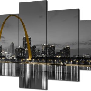 St Louis Arch Wall Art St Louis Skyline Wall Decor Missouri Picture Canvas Print Black and White Painting USA Cityscape Poster Frame Office Home Living Room Bedroom Decoration(60x32 inches)