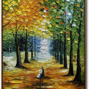 Tiancheng 24x36 Inches Hand-Painted Oil Painting, Modern Landscape Forest Scene on Canvas with Wooden Frame, Wall Art