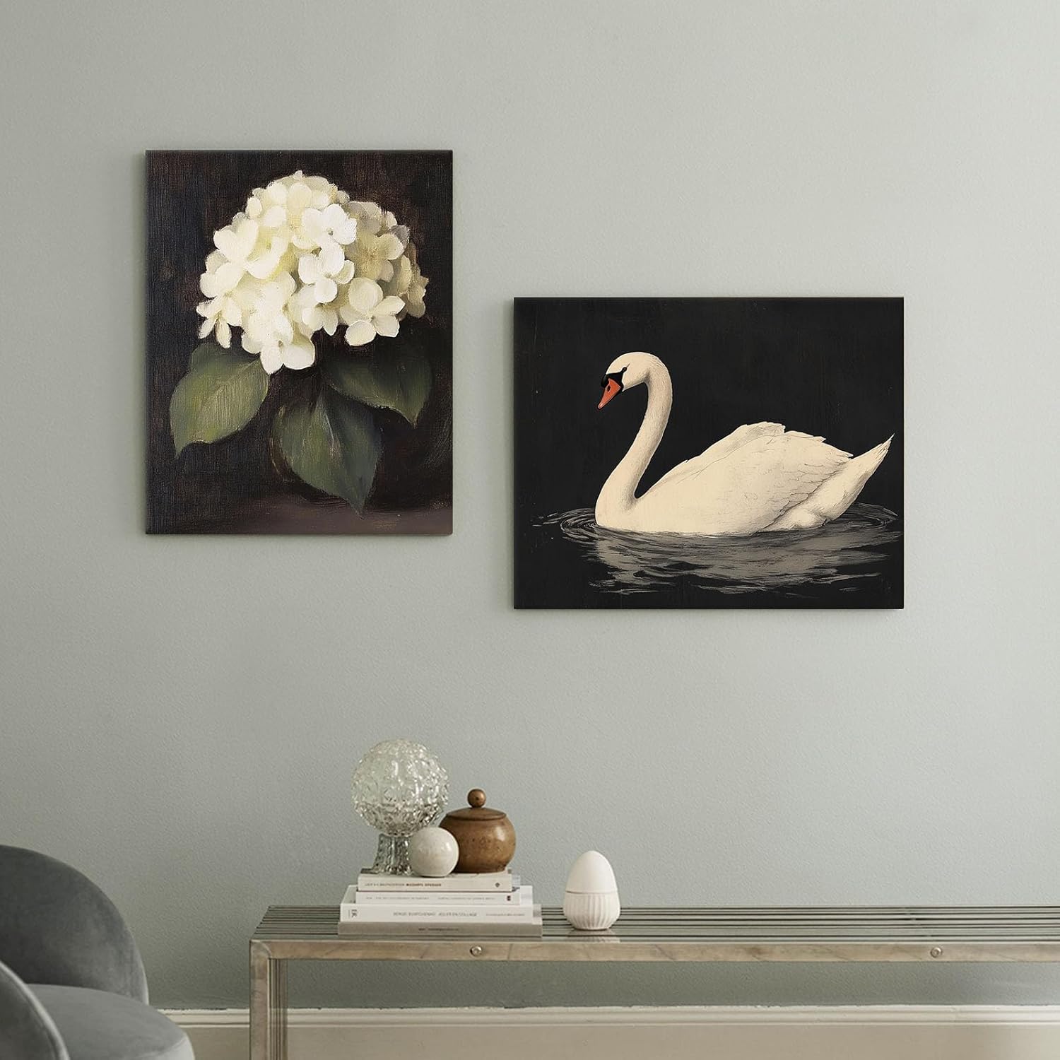TYPTEK Retro Canvas Wall Art Swan Painting on Black Background Oil Painting Pictures Print Summer Wall Decor for Home Kitchen Bedroom Nursery Gifts - Image 7