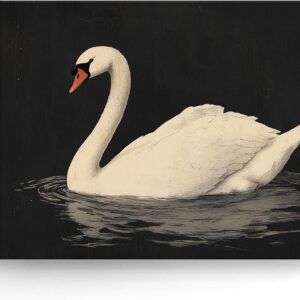 TYPTEK Retro Canvas Wall Art Swan Painting on Black Background Oil Painting Pictures Print Summer Wall Decor for Home Kitchen Bedroom Nursery Gifts