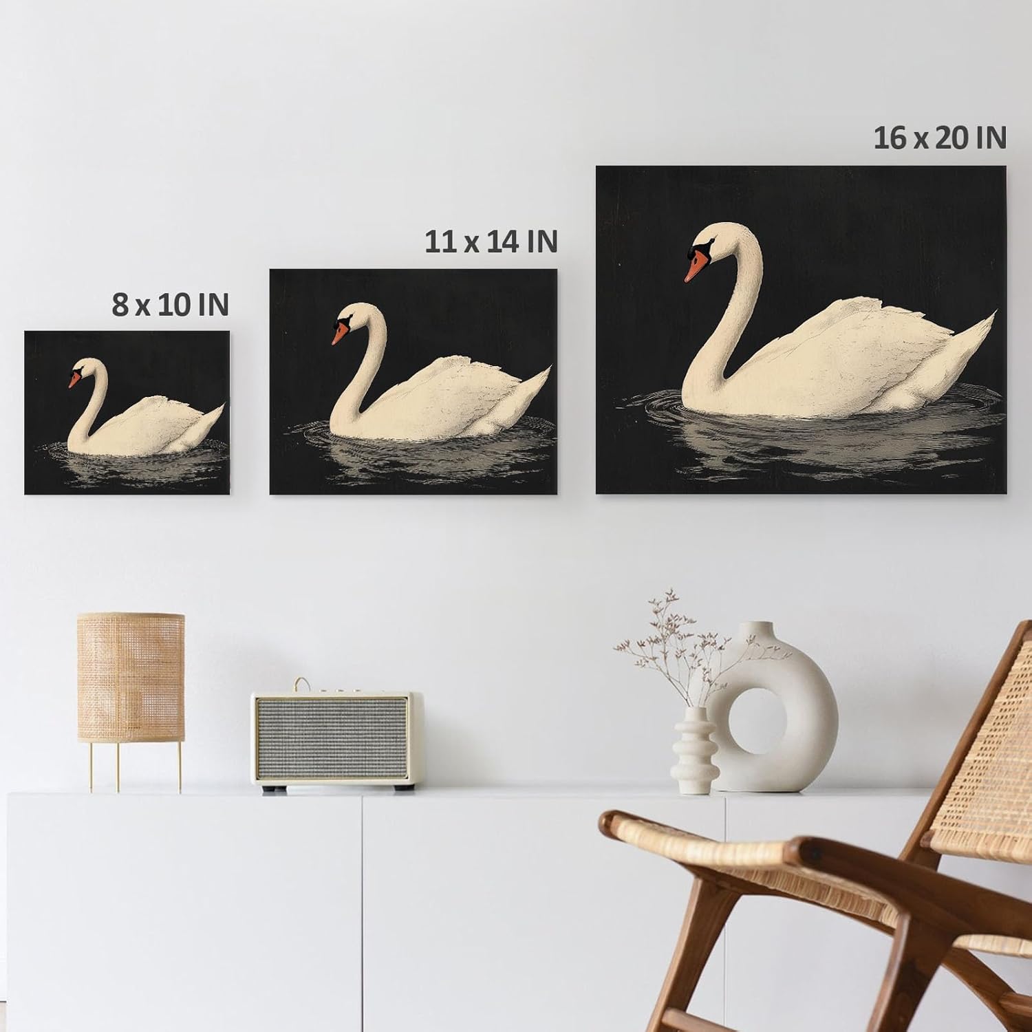TYPTEK Retro Canvas Wall Art Swan Painting on Black Background Oil Painting Pictures Print Summer Wall Decor for Home Kitchen Bedroom Nursery Gifts - Image 4
