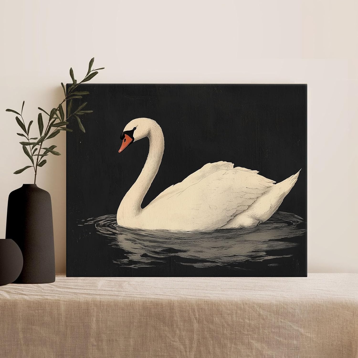 TYPTEK Retro Canvas Wall Art Swan Painting on Black Background Oil Painting Pictures Print Summer Wall Decor for Home Kitchen Bedroom Nursery Gifts - Image 6