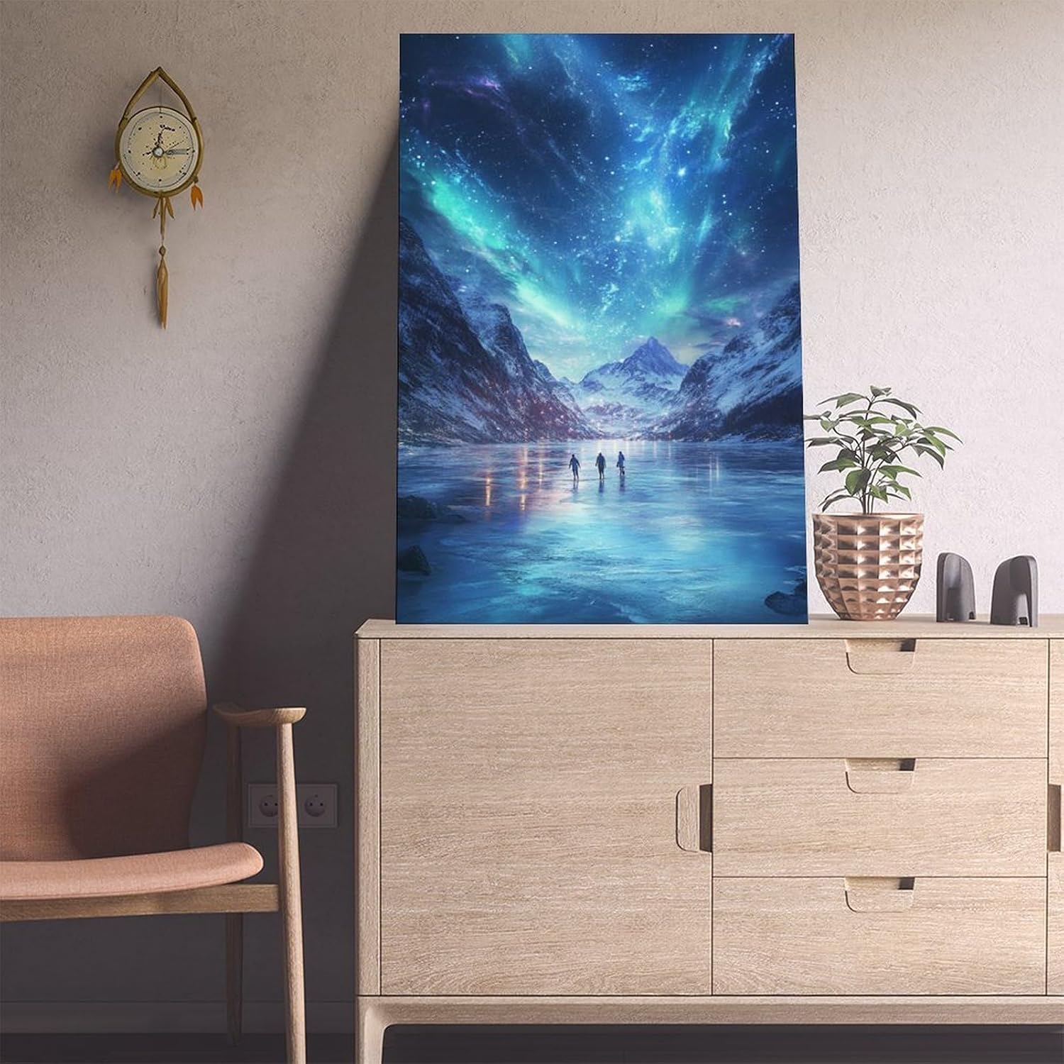 UZWGG 1pcs Framed Wall Art Nordic Aurora Ice Lake Night Scene Decor Canvas Printing Snow Mountain Starry Sky Art Hanging Painting Living Room Bedroom Wall Decor Wrapped Canva 16x24inch(40x60cm) - Image 7