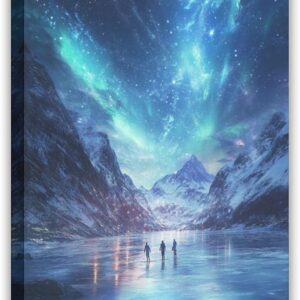 UZWGG 1pcs Framed Wall Art Nordic Aurora Ice Lake Night Scene Decor Canvas Printing Snow Mountain Starry Sky Art Hanging Painting Living Room Bedroom Wall Decor Wrapped Canva 16x24inch(40x60cm)