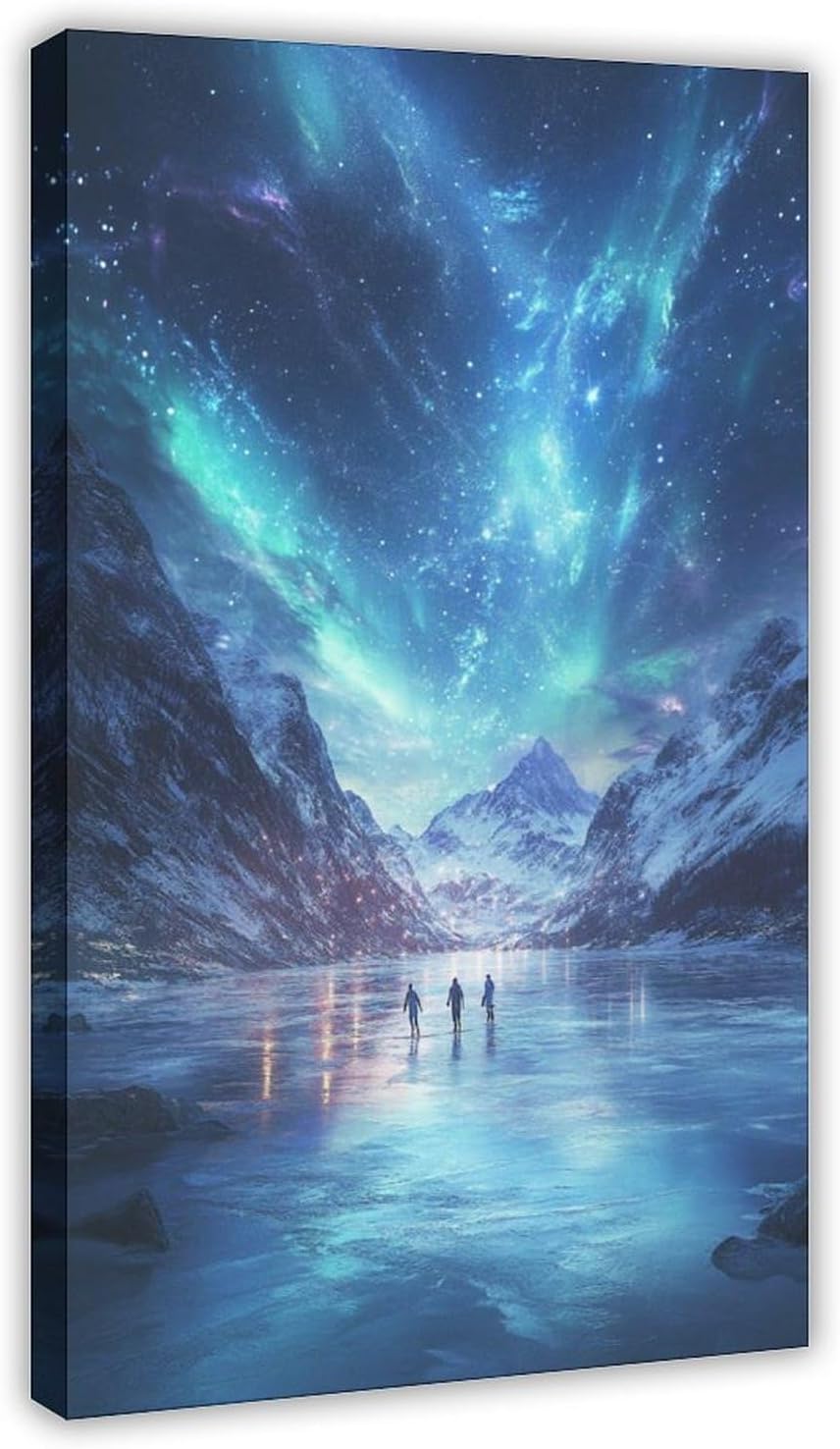 UZWGG 1pcs Framed Wall Art Nordic Aurora Ice Lake Night Scene Decor Canvas Printing Snow Mountain Starry Sky Art Hanging Painting Living Room Bedroom Wall Decor Wrapped Canva 16x24inch(40x60cm)