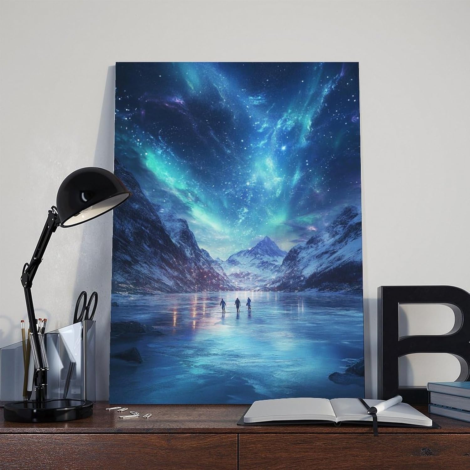 UZWGG 1pcs Framed Wall Art Nordic Aurora Ice Lake Night Scene Decor Canvas Printing Snow Mountain Starry Sky Art Hanging Painting Living Room Bedroom Wall Decor Wrapped Canva 16x24inch(40x60cm) - Image 6