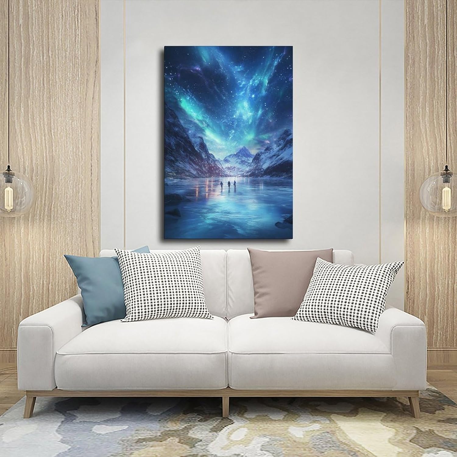 UZWGG 1pcs Framed Wall Art Nordic Aurora Ice Lake Night Scene Decor Canvas Printing Snow Mountain Starry Sky Art Hanging Painting Living Room Bedroom Wall Decor Wrapped Canva 16x24inch(40x60cm) - Image 5