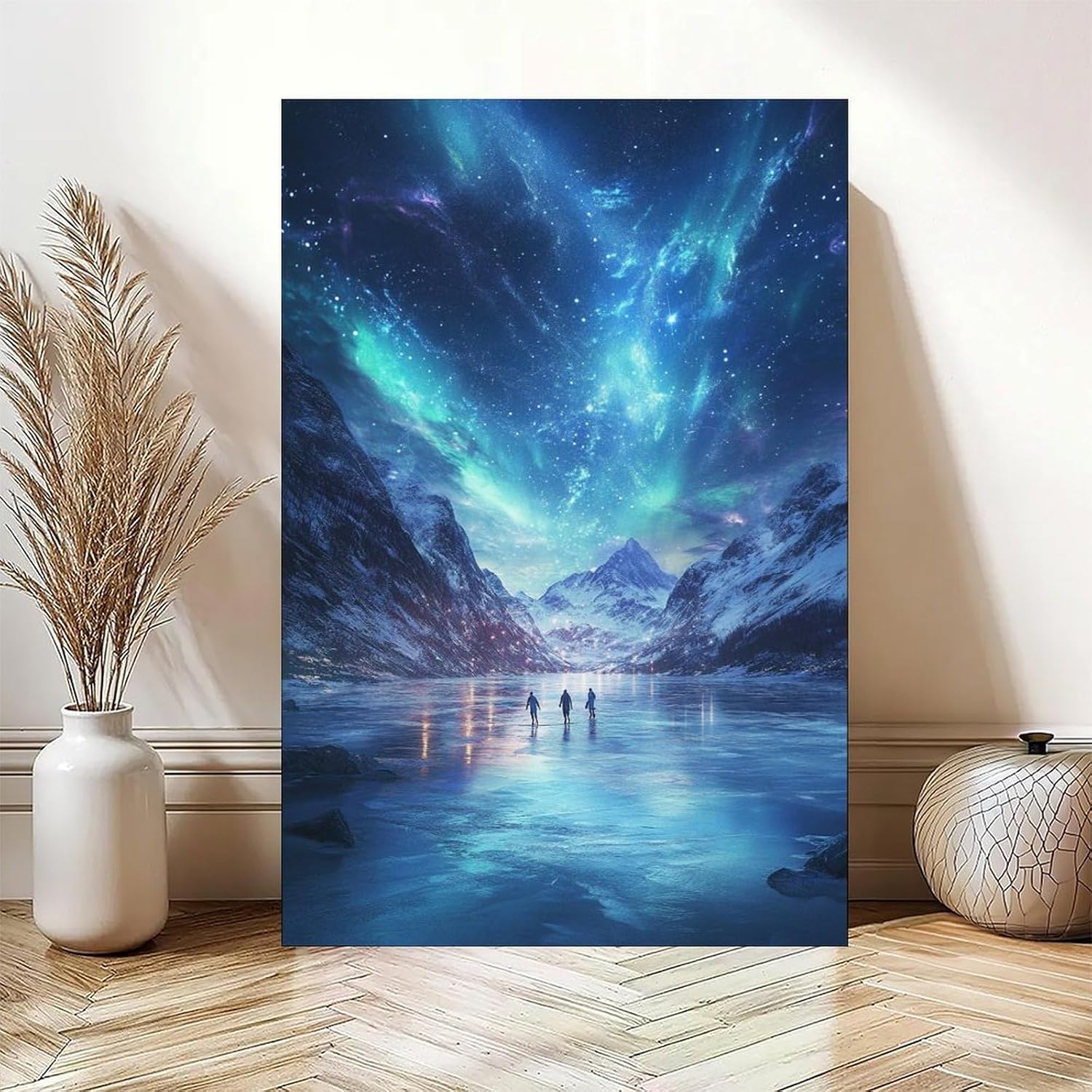 UZWGG 1pcs Framed Wall Art Nordic Aurora Ice Lake Night Scene Decor Canvas Printing Snow Mountain Starry Sky Art Hanging Painting Living Room Bedroom Wall Decor Wrapped Canva 16x24inch(40x60cm) - Image 2