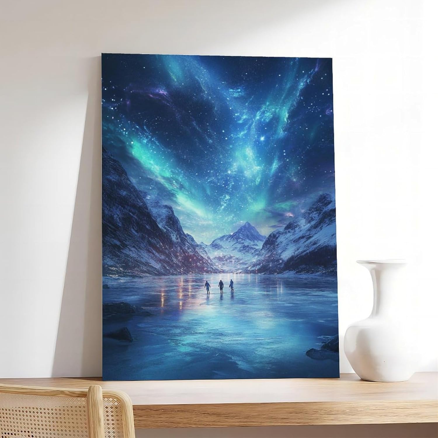 UZWGG 1pcs Framed Wall Art Nordic Aurora Ice Lake Night Scene Decor Canvas Printing Snow Mountain Starry Sky Art Hanging Painting Living Room Bedroom Wall Decor Wrapped Canva 16x24inch(40x60cm) - Image 3