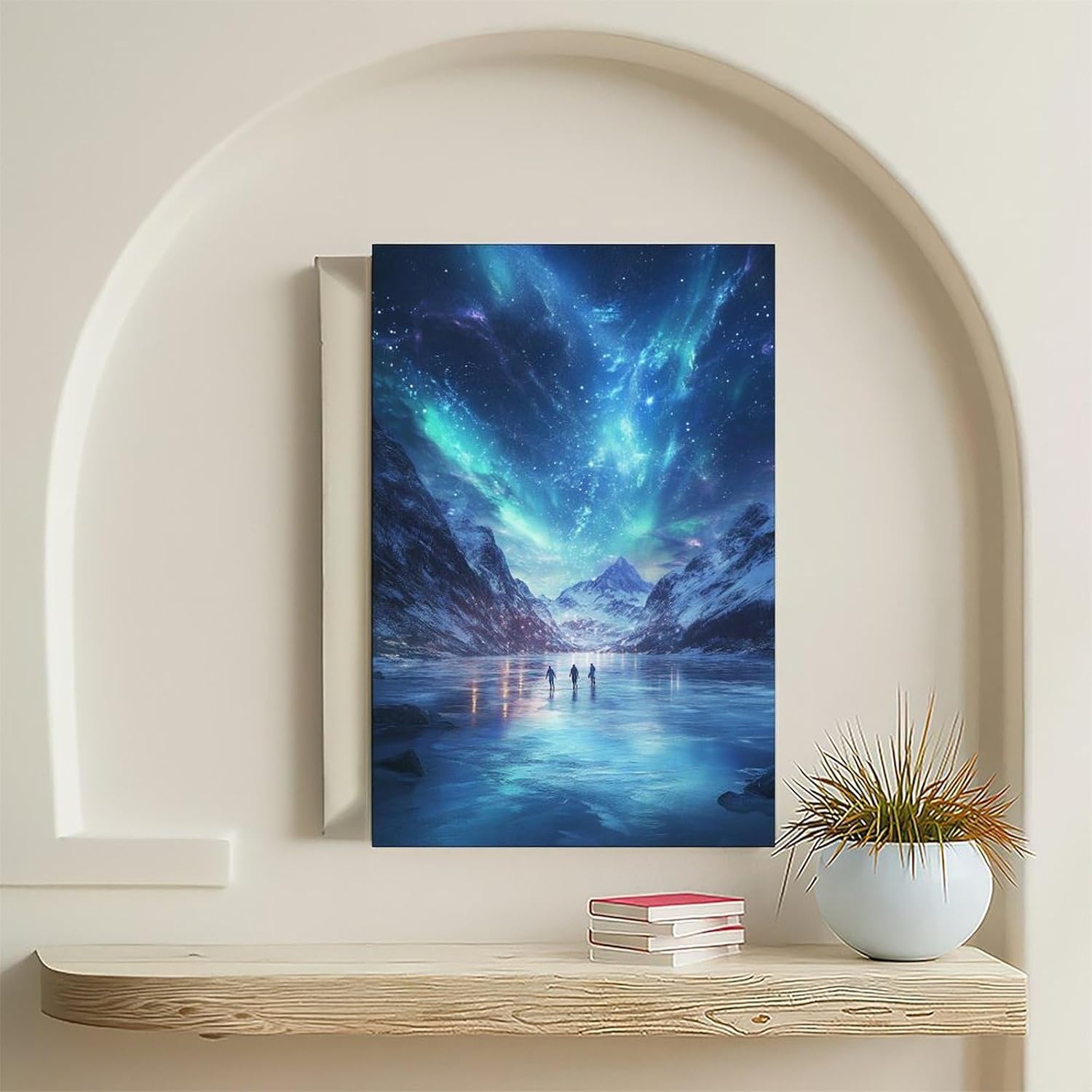 UZWGG 1pcs Framed Wall Art Nordic Aurora Ice Lake Night Scene Decor Canvas Printing Snow Mountain Starry Sky Art Hanging Painting Living Room Bedroom Wall Decor Wrapped Canva 16x24inch(40x60cm) - Image 4