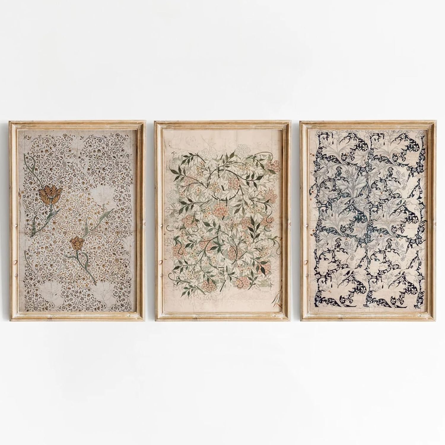 Vintage Botanical Wall Art Decor Antique Floral Canvas Wall Art Neutral Flower Prints Poster Vintage Farmhouse Pictures Painting for Living Room Bedroom 16x24 Inch Unframed Set of 3