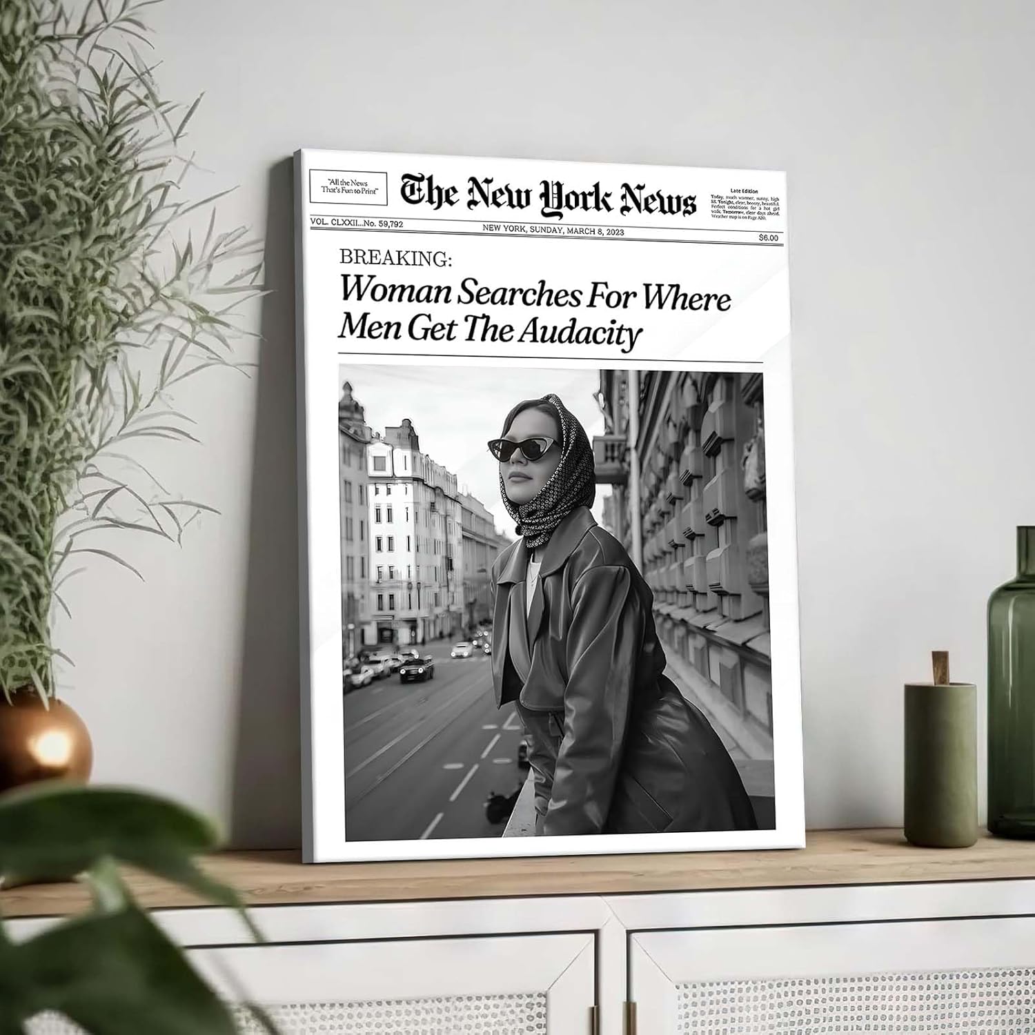 Vintage Newspaper Canvas Wall Art Trendy Pictures Print, Black and White Poster Framed Art, Retro Woman Oil Painting for Bedroom, Bathroom, Office, and Farmhouse Wall Décor 8x10inch - Image 4