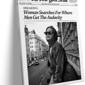 Vintage Newspaper Canvas Wall Art Trendy Pictures Print, Black and White Poster Framed Art, Retro Woman Oil Painting for Bedroom, Bathroom, Office, and Farmhouse Wall Décor 8x10inch