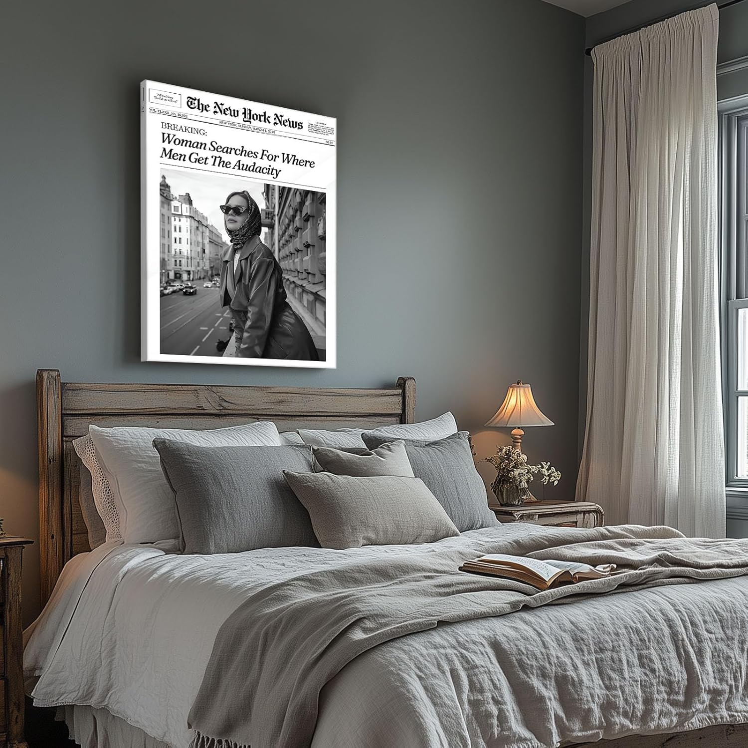 Vintage Newspaper Canvas Wall Art Trendy Pictures Print, Black and White Poster Framed Art, Retro Woman Oil Painting for Bedroom, Bathroom, Office, and Farmhouse Wall Décor 8x10inch - Image 5