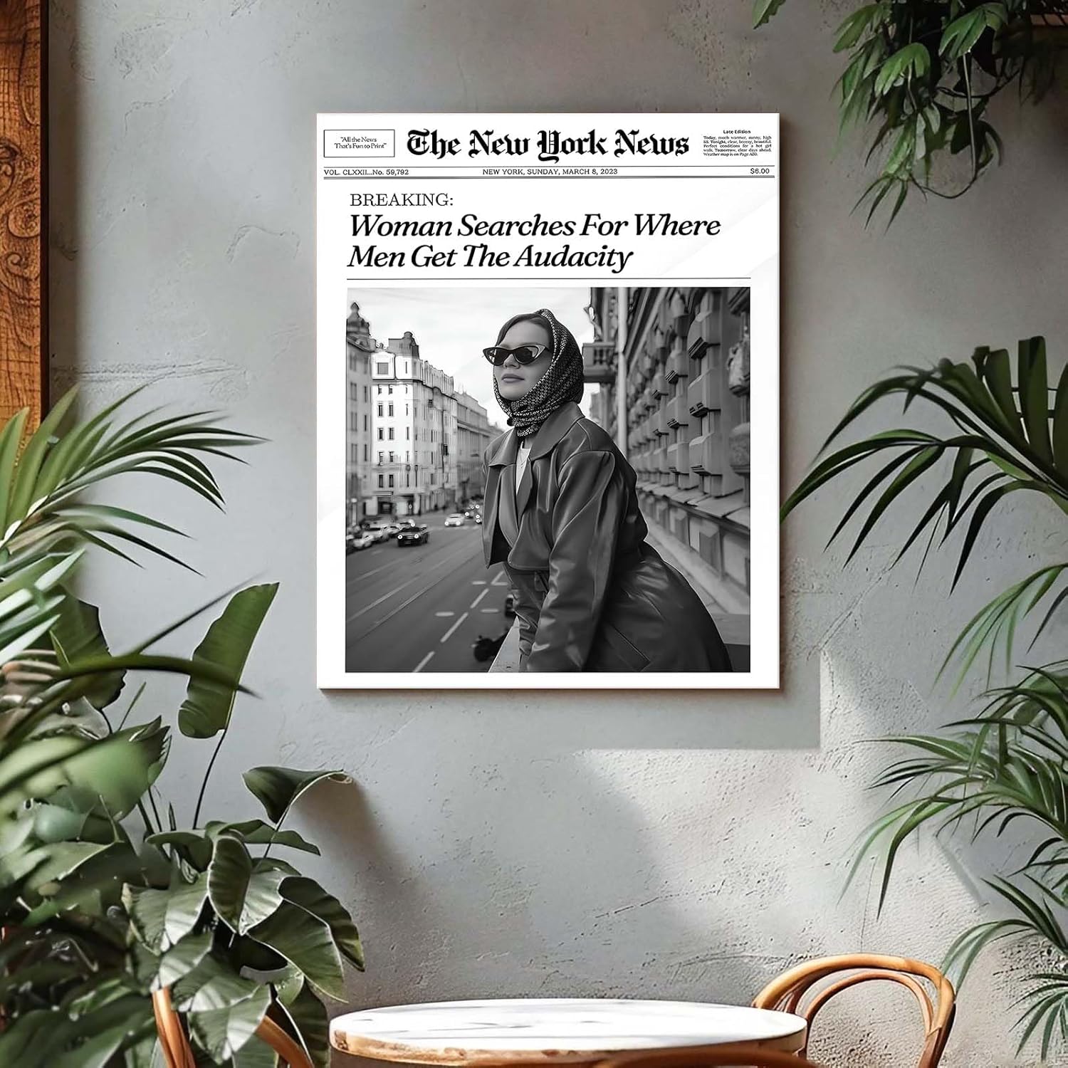 Vintage Newspaper Canvas Wall Art Trendy Pictures Print, Black and White Poster Framed Art, Retro Woman Oil Painting for Bedroom, Bathroom, Office, and Farmhouse Wall Décor 8x10inch - Image 7